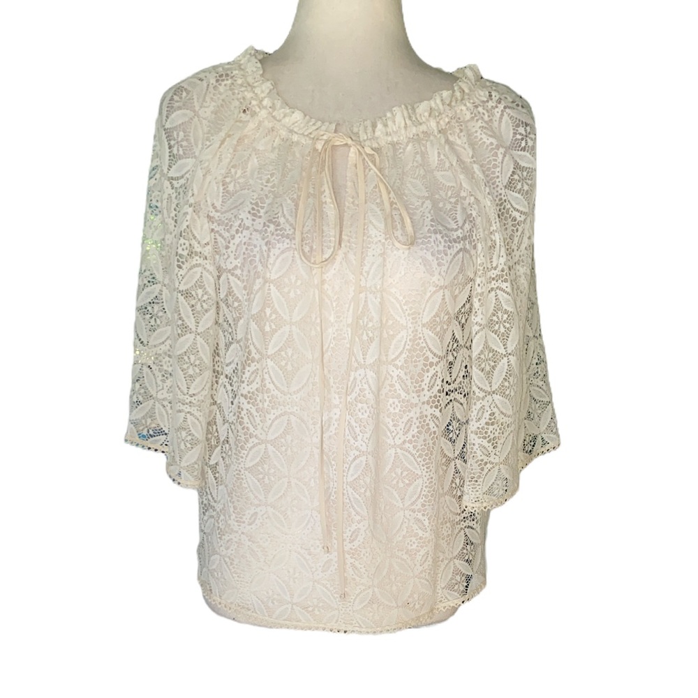 Milly of New York Ivory Lace Eyelet Sheer Tie Neck Blouse - 4